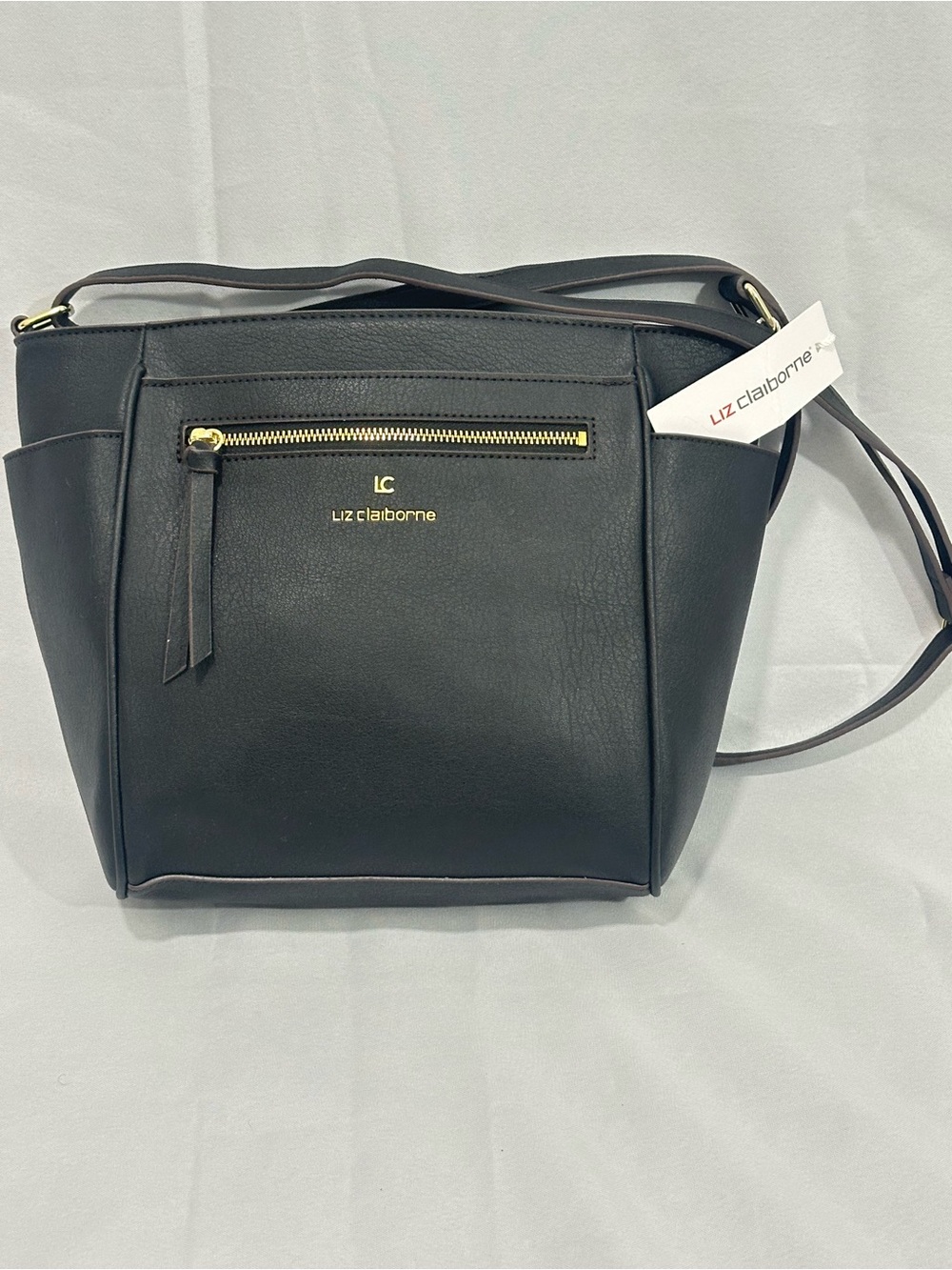 Liz Claiborne Black Faux-Leather Crossbody with Gold Hardware